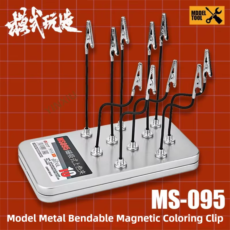 MSWZ Pinces magnétiques pliables pour peinture, 10 pièces, avec boîte de rangement métallique, pour la coloration de modèles militaires et mecha, le maintien et le séchage, outils d'artisanat
