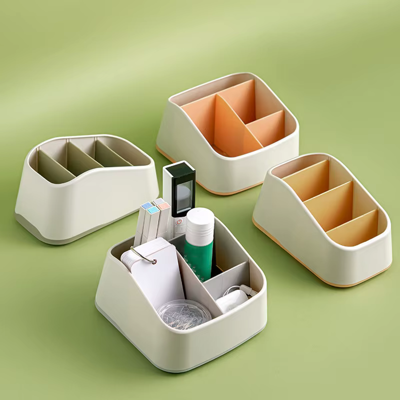 Support de télécommande, boîte de rangement de bureau à 4 fentes, panier trapézoïdal pour télécommande TV, étui de rangement de papeterie pour maison et hôtel