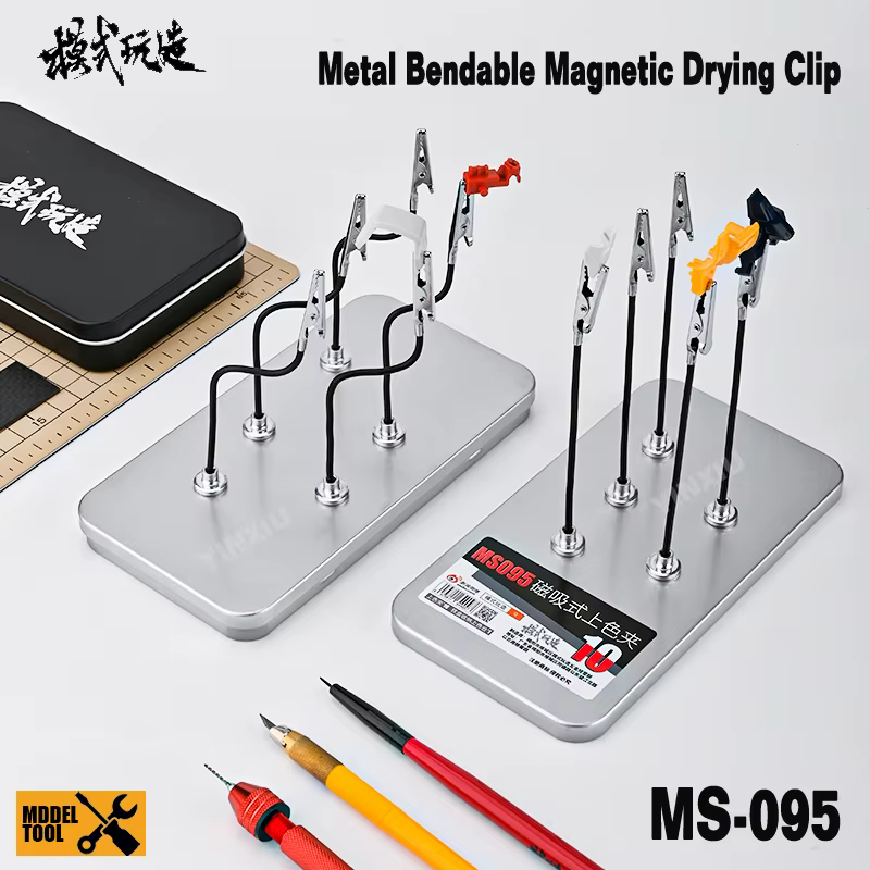 MSWZ Pinces magnétiques pliables pour peinture, 10 pièces, avec boîte de rangement métallique, pour la coloration de modèles militaires et mecha, le maintien et le séchage, outils d'artisanat