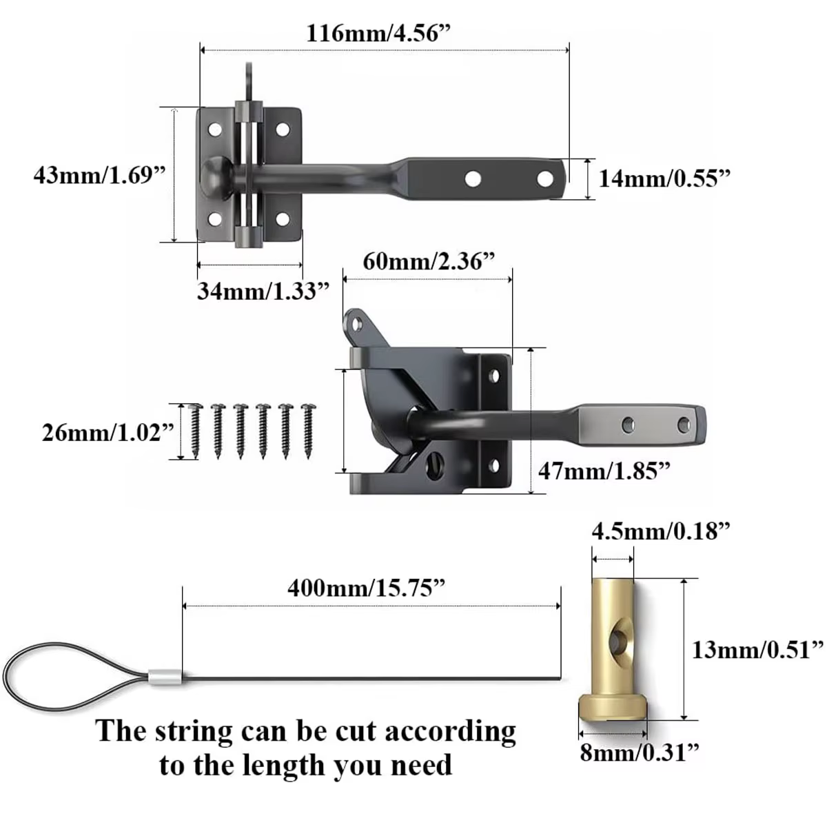 Loquet de porte autobloquant en acier au carbone
