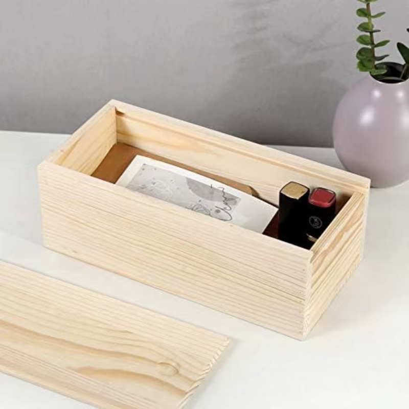 Boîte de rangement en bois avec couvercle coulissant en pin