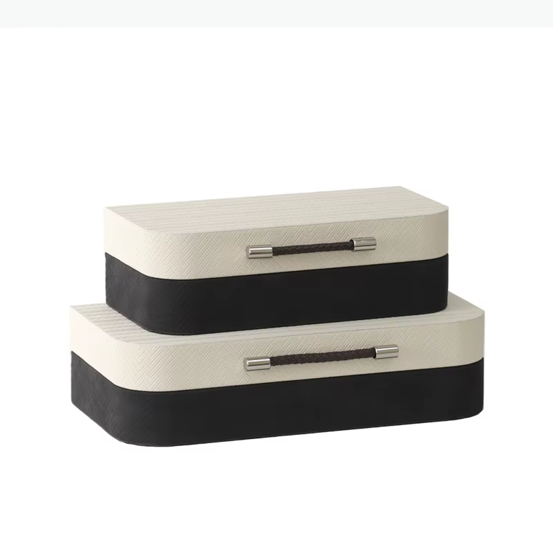 Boîte de rangement en bois et cuir, boîte rectangulaire en bois, organisateur de rangement, ornement de bureau, boîtes à bijoux, organisateur de maquillage, bac de rangement