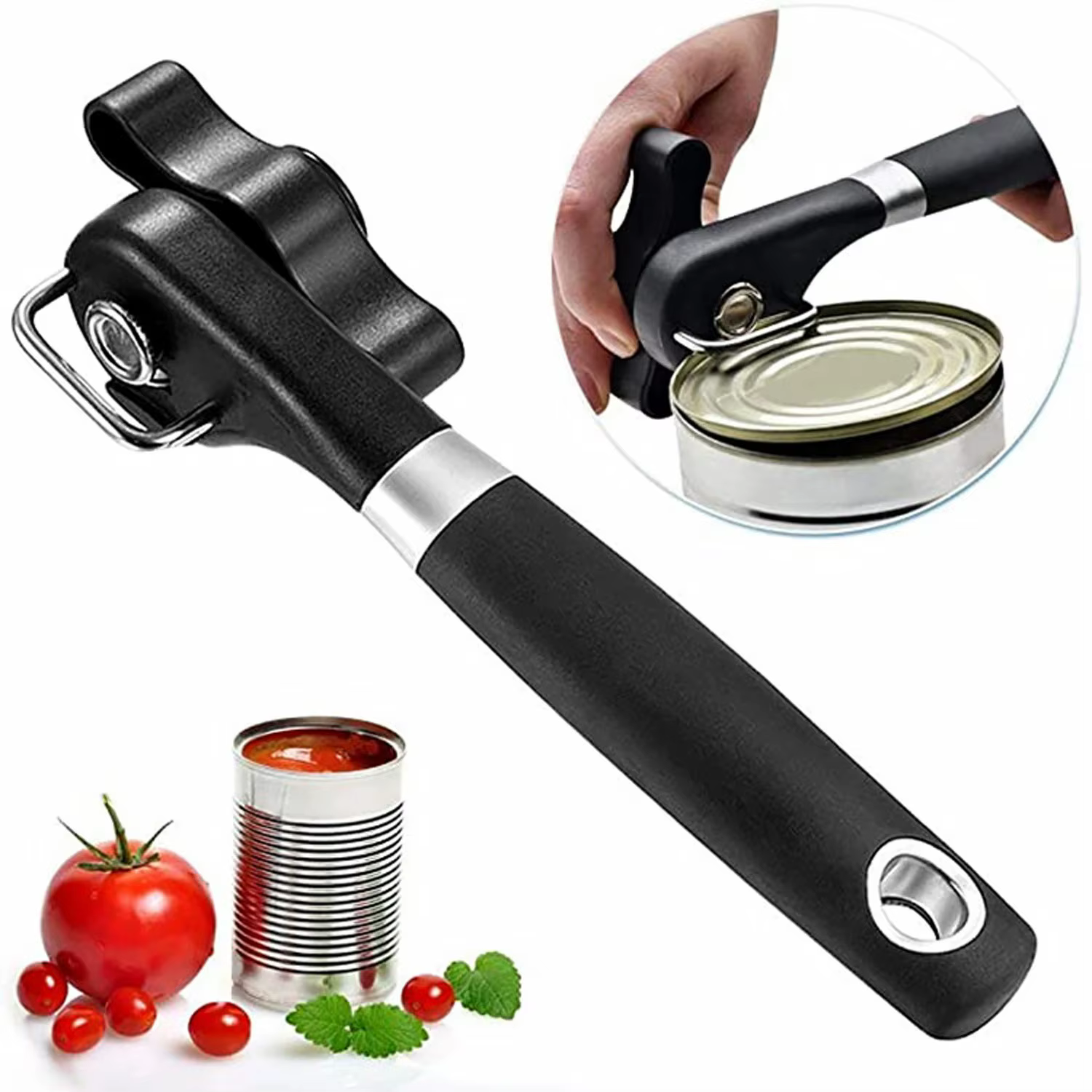 Ouvre-boîte manuel professionnel – Outil d'ouverture de boîtes à découpe latérale pour la cuisine avec poignée en