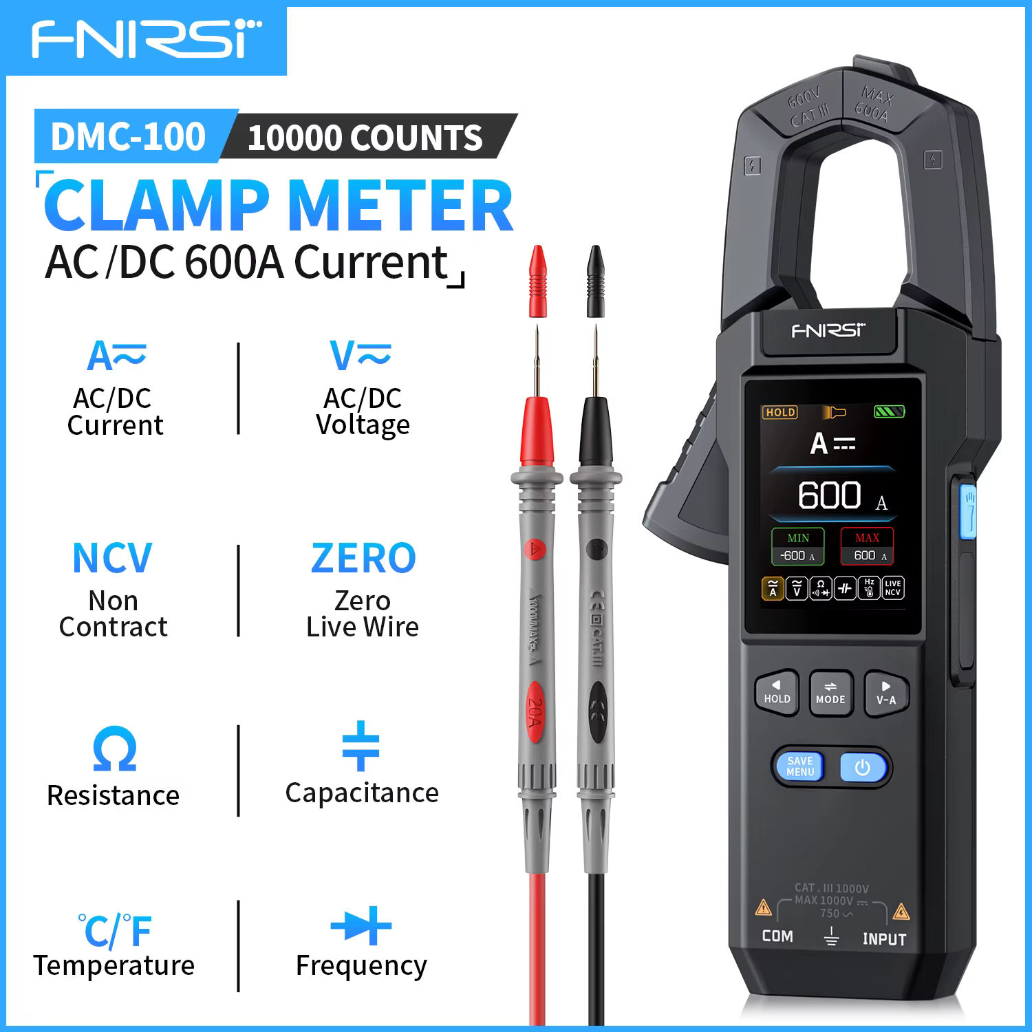 FNIRSI DMC-100 pince multimètre 10000 points TRMS AC/DC ampèremètre de courant