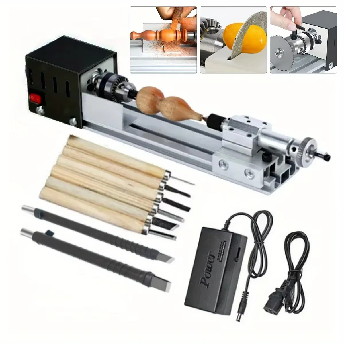 Mini tour à bois et accessoires 12/24V