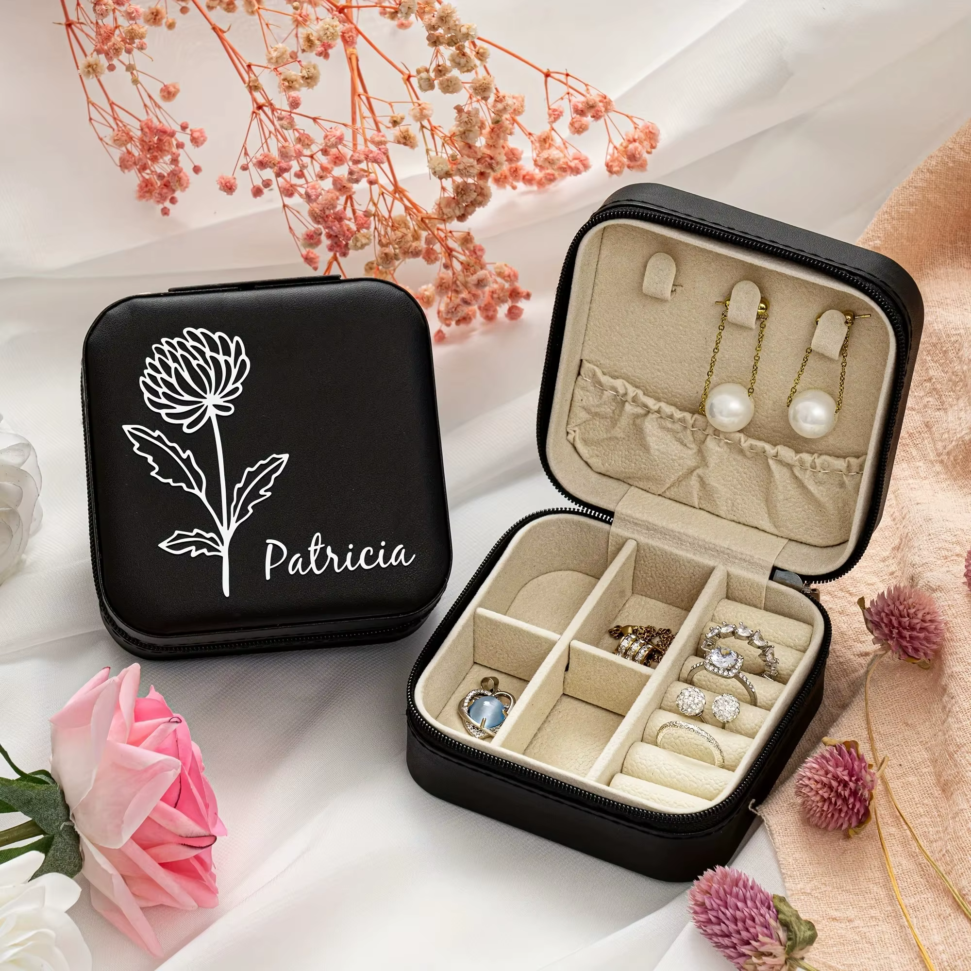 Boîte de rangement de bijoux avec nom personnalisé
