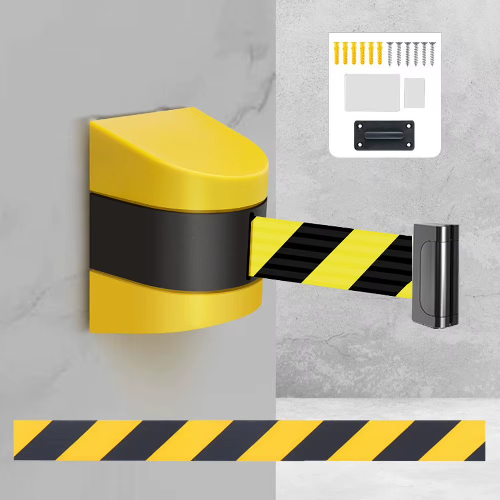 Barrière de ceinture rétractable à rayures jaunes et noires
