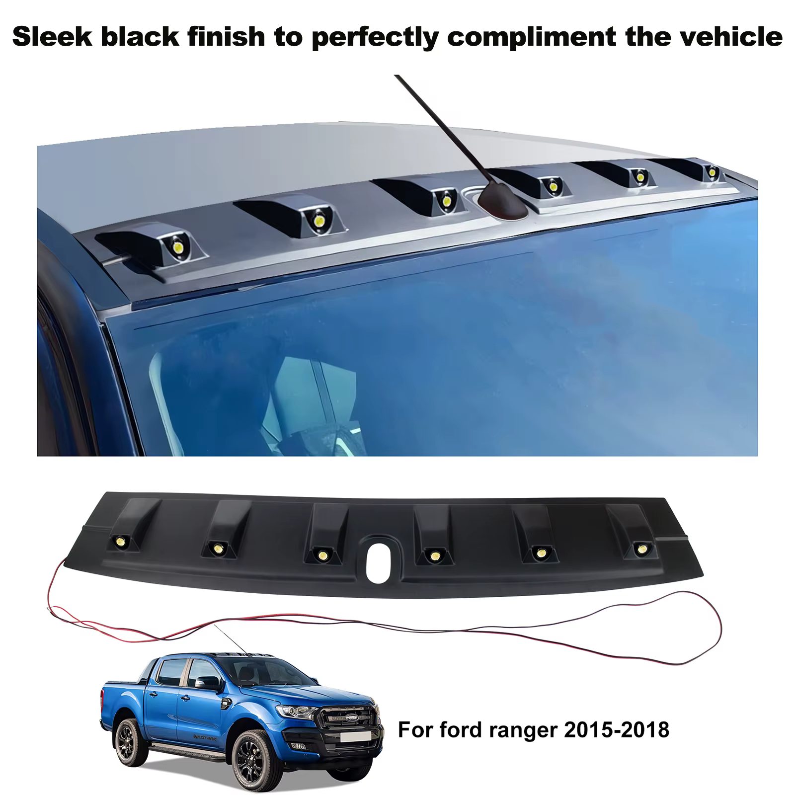 Becquet de toit avec lumière avant Led, couverture de toit Raptor pour Ford Ranger Wildtrak T8 2015 2017 2018 PX2 4x4, accessoires de style de voiture