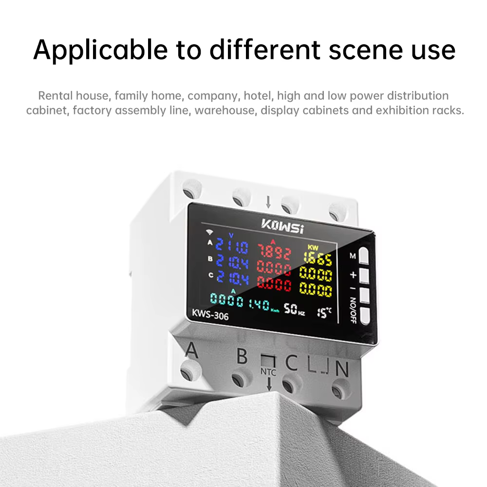 Compteur d'énergie WIFI, moniteur AC AC 85-290V 80A, 3 phases, Rail à 4 fils, protection contre les surtensions, compteur d'électricité