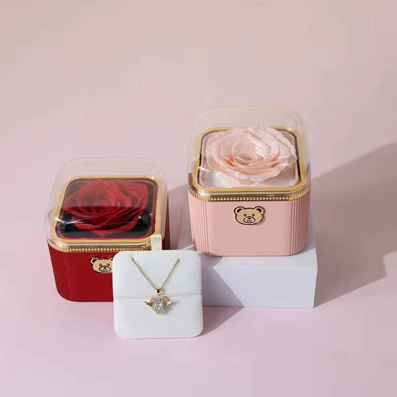 Boîte à bijoux cadeau surprise – Rose à rabat automatique parfumée