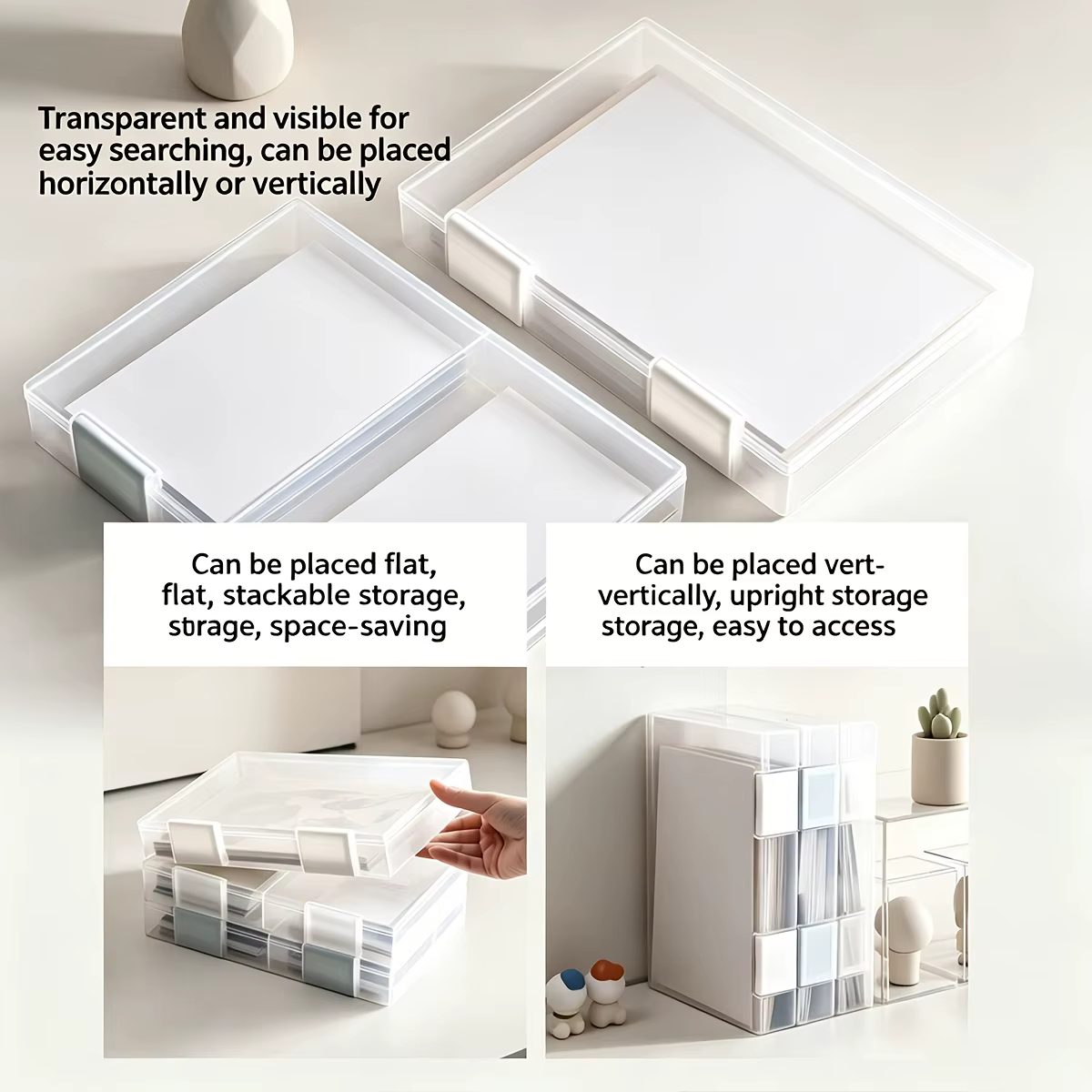 Boîte de rangement en plastique grande capacité pour cartes postales, organiseur de photos divisé, étui pour photos et autocollants, fournitures de rangement de bureau