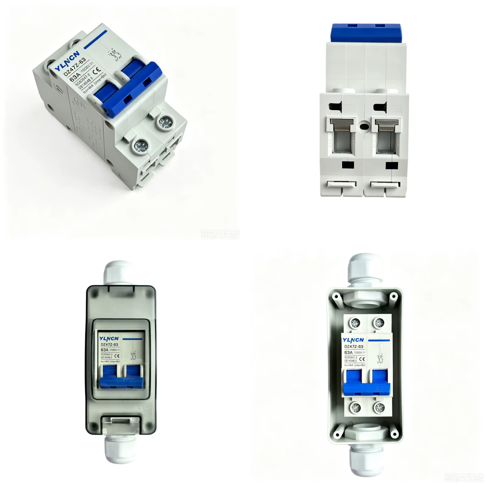 Disjoncteur miniature DC 2P 1000VDC 25A 32A 63A avec boîtier IP65 2 voies pour onduleur de panneau solaire