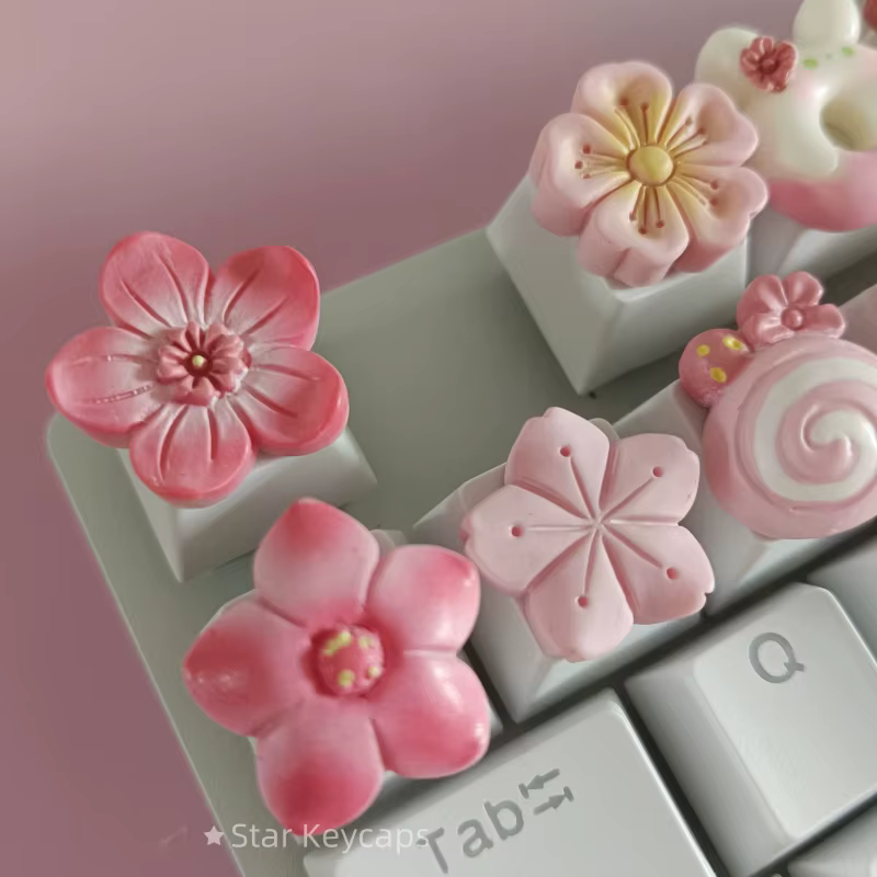 Capuchons de touches de clavier Sakura rose personnalisés, capuchons de touches artisanaux à fleurs pour arbre transversal, accessoires de jeu pour clavier mécanique