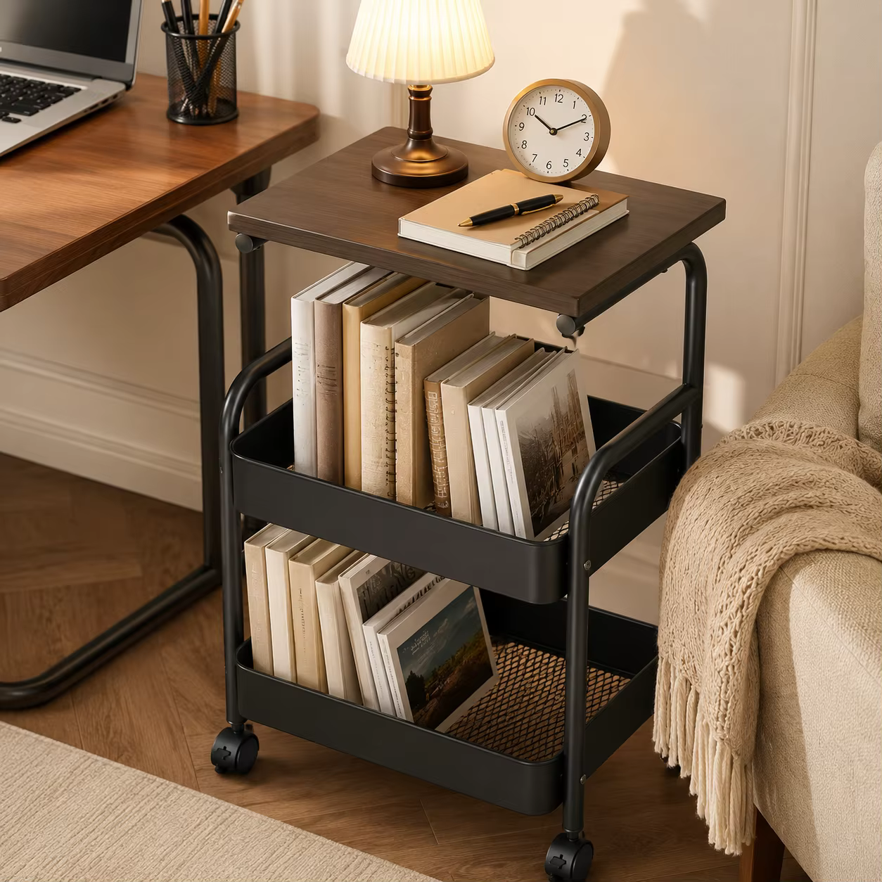 Étagère de rangement de chevet, organisateur mobile multi-niveaux pour la maison, le canapé du salon, support à collation pour fauteuil roulant