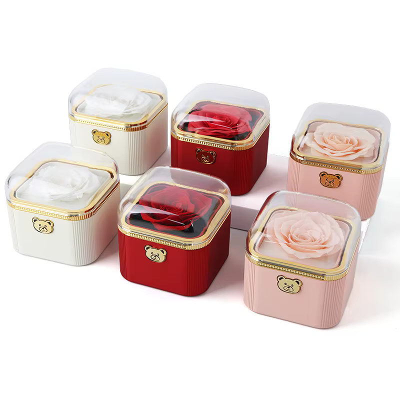 Boîte à bijoux cadeau surprise – Rose à rabat automatique parfumée
