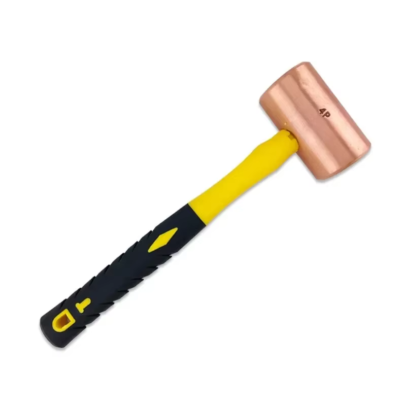 Marteau cylindrique en cuivre pur sans étincelle, tête ronde, poignée en caoutchouc, anti-alose, multifonction, outils à main pour le travail des métaux