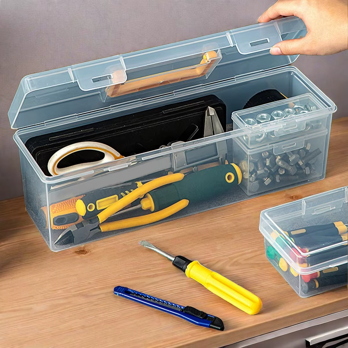 Boîte à outils portative transparente