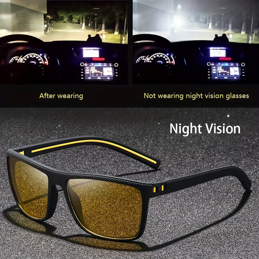 Lunettes Anti-éblouissement carrées jaunes pour Vision nocturne