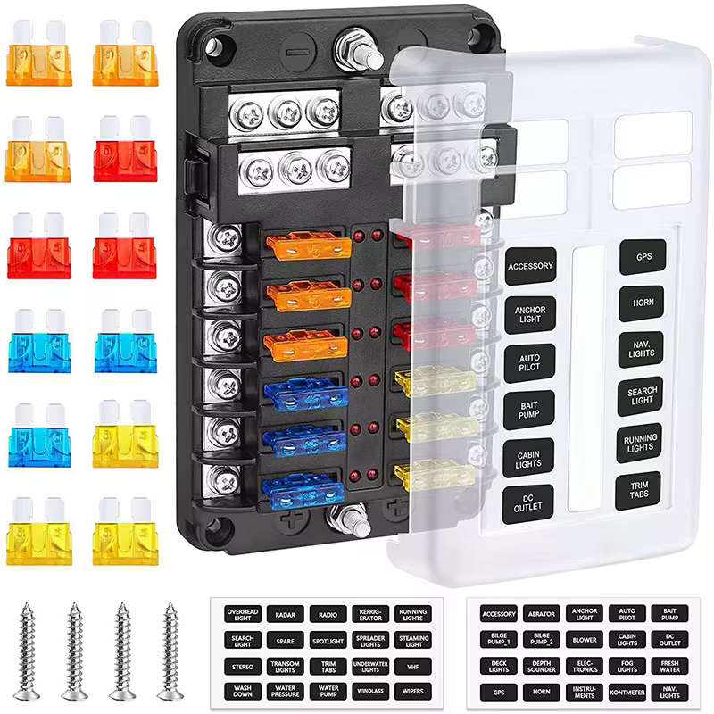 Boîte à fusibles 6/12 voies 12-24V pour voiture et bateau avec couvercle en plastique pour panneau d'alimentation