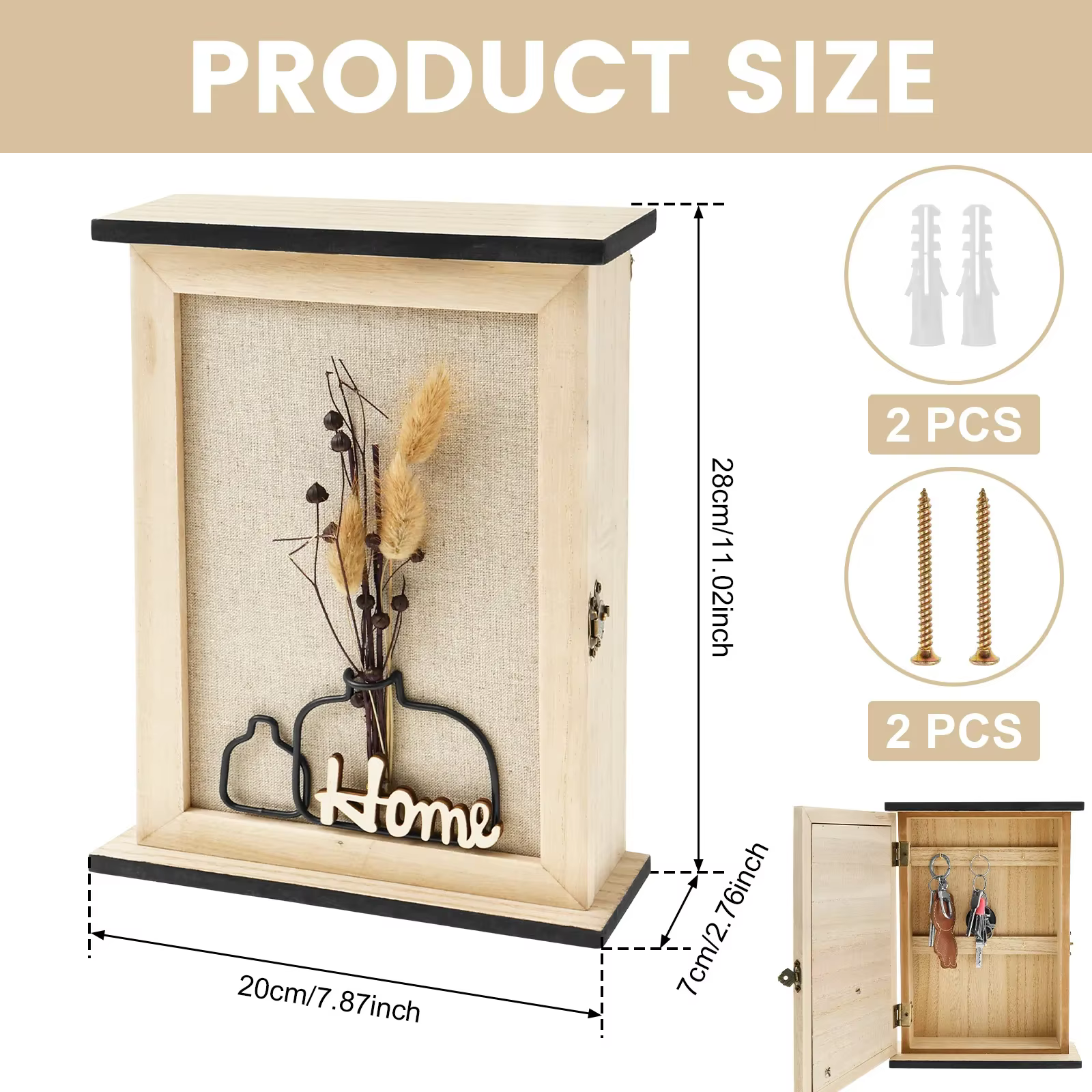 Boîte à clés en bois décorative à fixer au mur