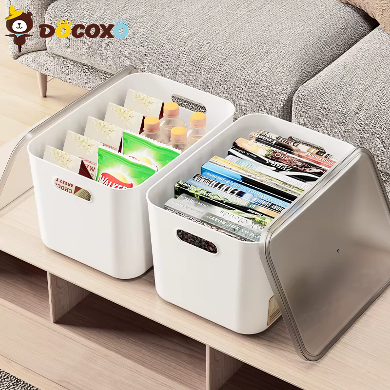 4 boîtes de rangement empilables avec couvercle transparent noir, organisateurs de placard en plastique pour la maison [Taille]