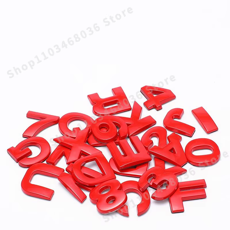 Lettres en métal rouge chiffres bricolage Alphabet Logo voiture emblème Badge autocollant Auto garde-boue plaque signalétique arrière coffre style accessoires