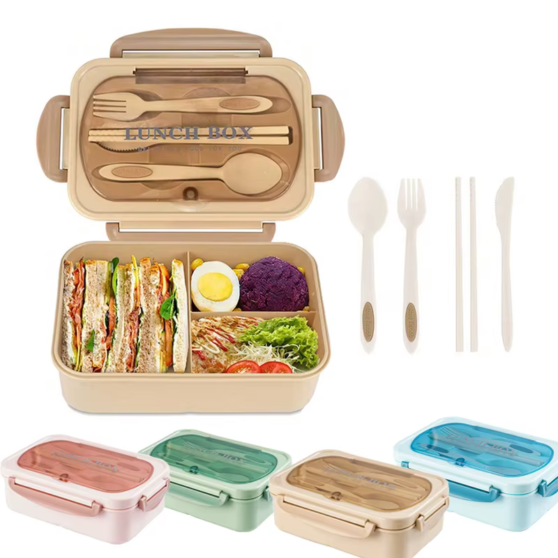 Un récipient alimentaire pour le déjeuner, un ensemble de boîtes bento pour adultes, avec des ustensiles pouvant être placés au micro-ondes et au lave-vaisselle