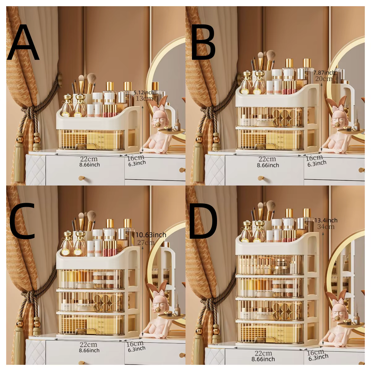 Boîte de rangement de maquillage multicouche 1 pièce