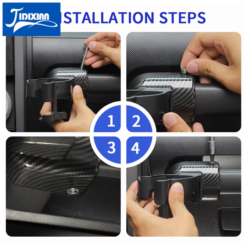 JIDIXIAN Compatible avec Jeep Wrangler JK 2007 2008 2009 2010 2011 2012 2013 2014 2015 2016 2017 Porte-gobelet et support de téléphone portable pour voiture