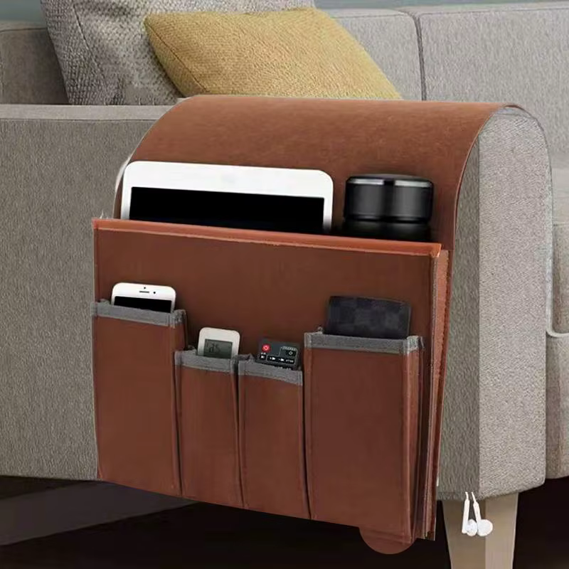 Caddie pour fauteuil de maison, canapé en feutre, organisateur d'accoudoir inclinable pour tablette, téléphone portable, sac de rangement suspendu avec télécommande
