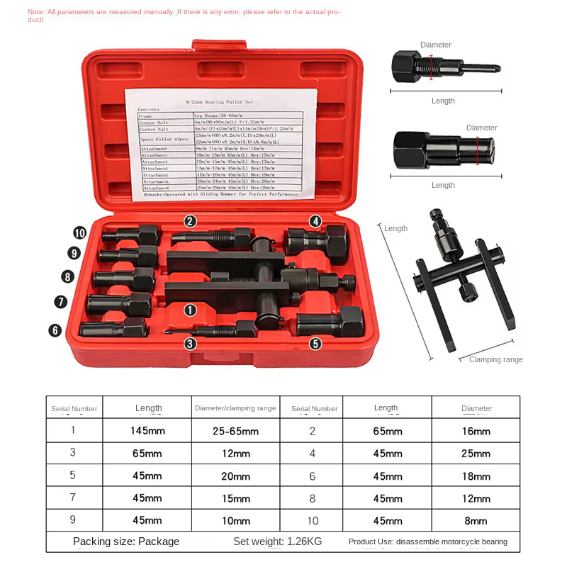 Kit d'extraction de roulements de moto