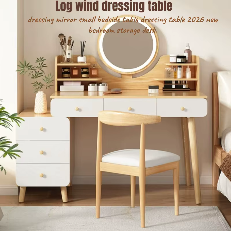 Coiffeuse de chambre à coucher blanche en bois avec miroir, éclairage et tiroirs de rangement, meuble de maquillage