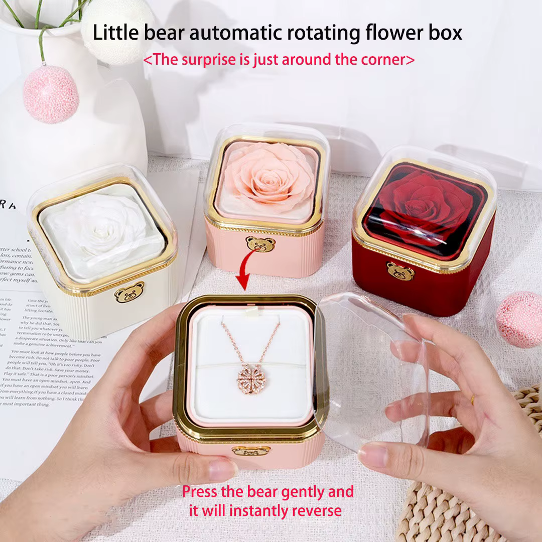 Boîte à bijoux cadeau surprise – Rose à rabat automatique parfumée