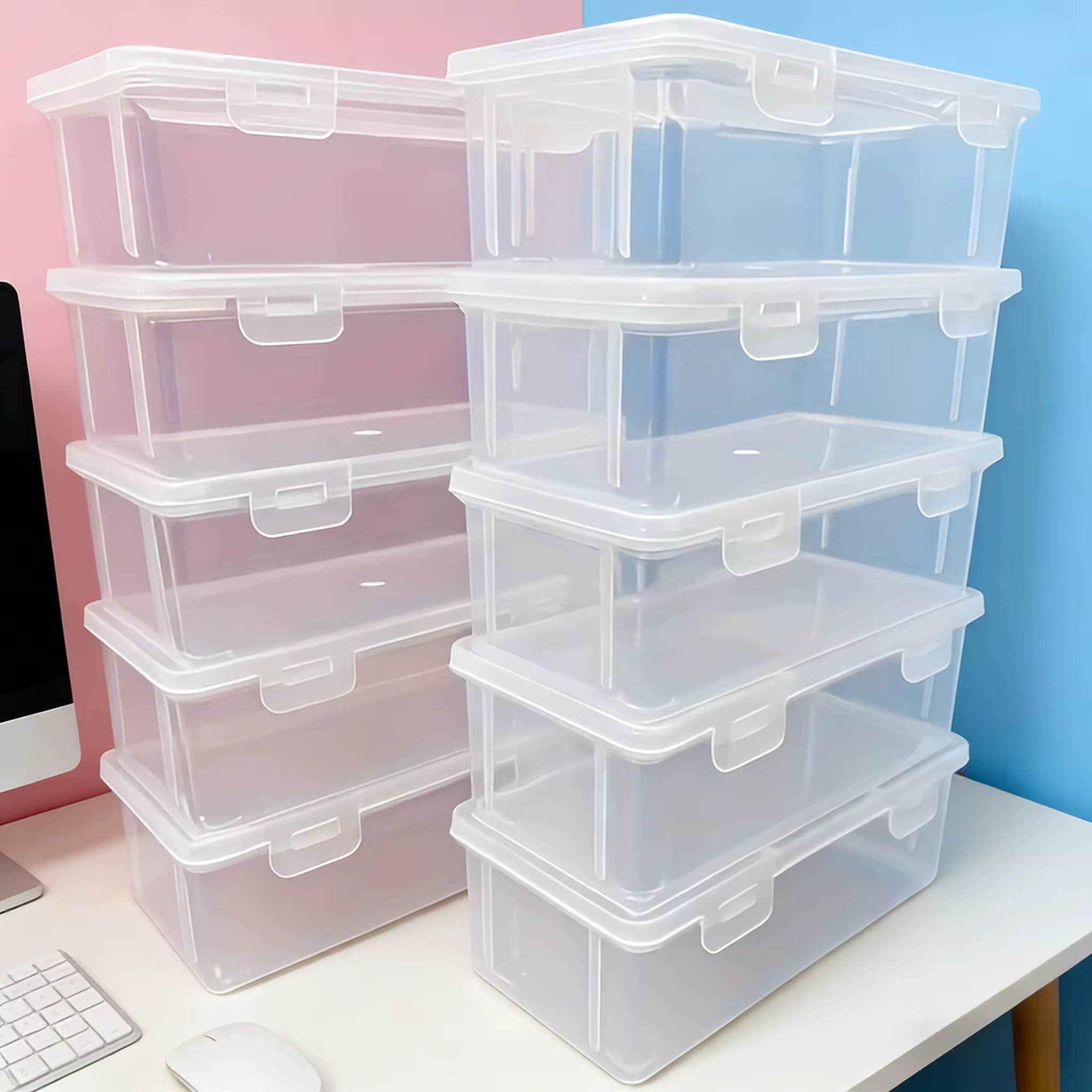 4 boîtes de rangement transparentes en PP de grande taille avec couvercles