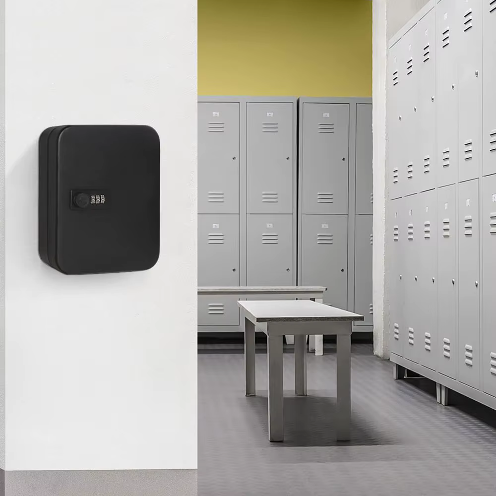 Boîte à clés murale en métal avec serrure à combinaison et 60 porte-clés colorés
