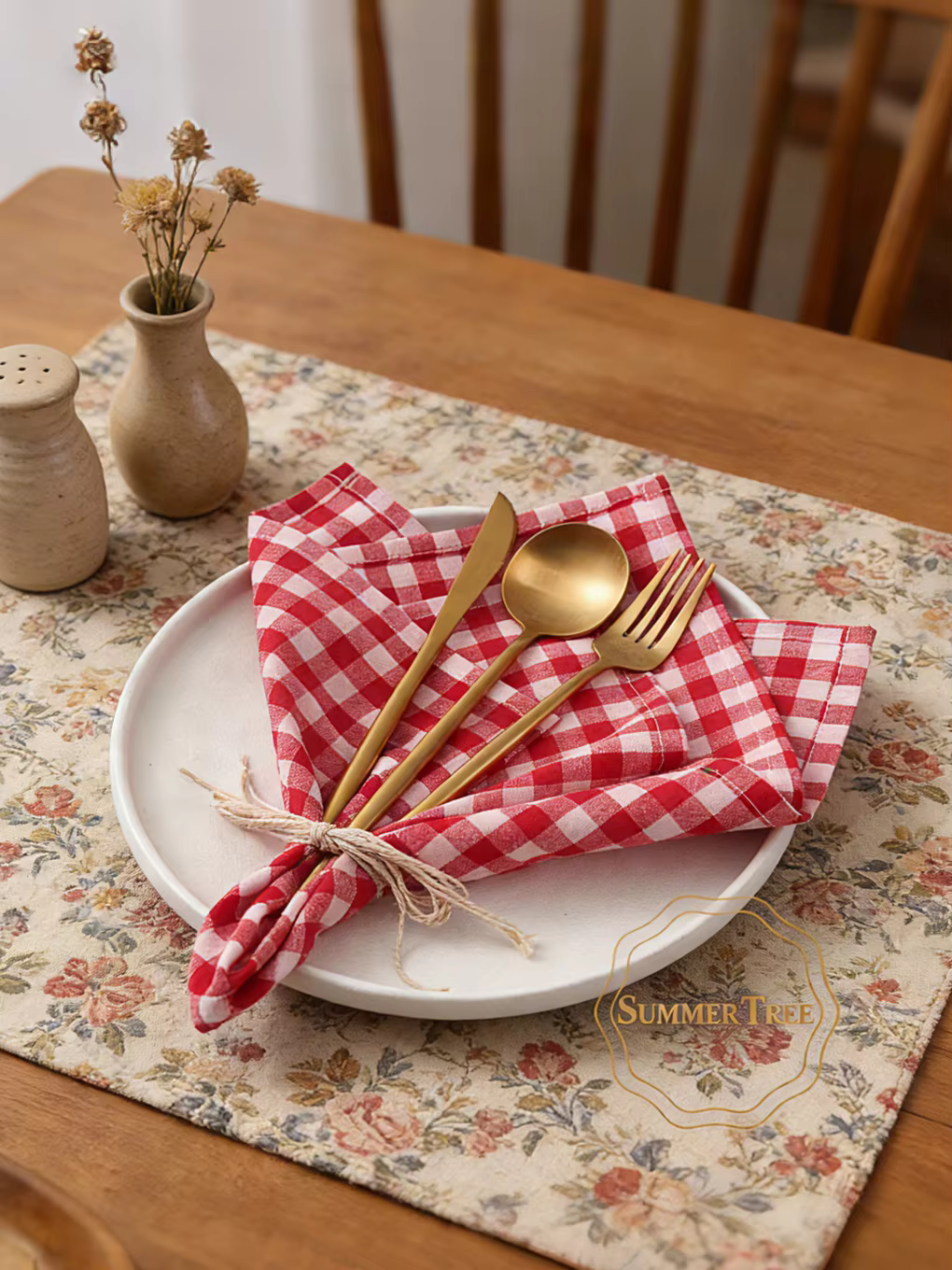 Serviette de table en coton à carreaux 42x42cm