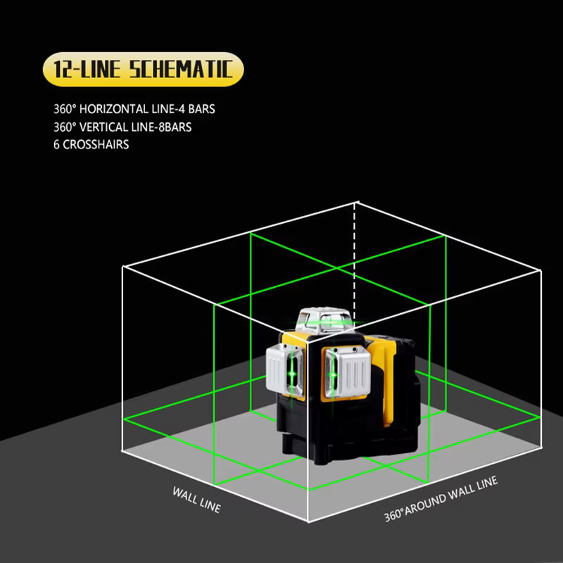Niveau laser à 12 lignes pour DEWALT DW089LG, niveau laser auto-nivelant 360° horizontal et vertical, batterie 12V