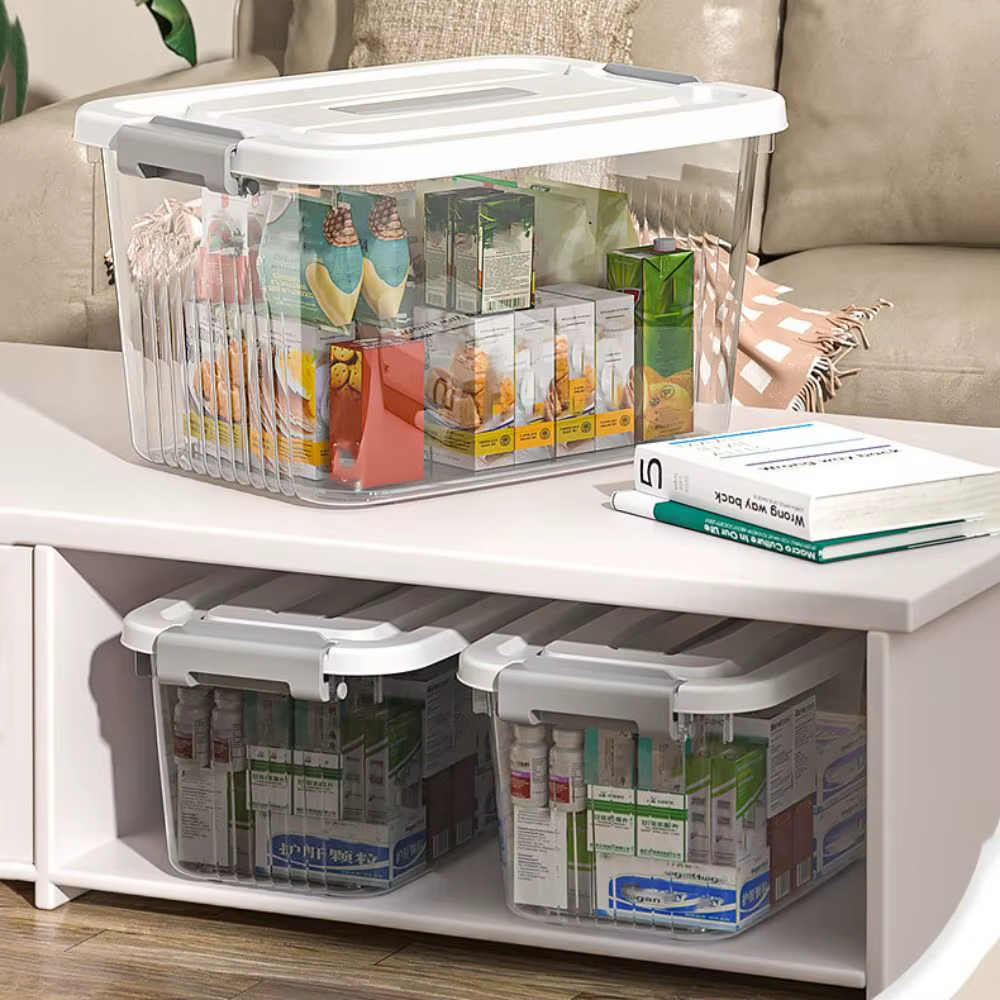 Boîte de rangement noire transparente pratique avec couvercle