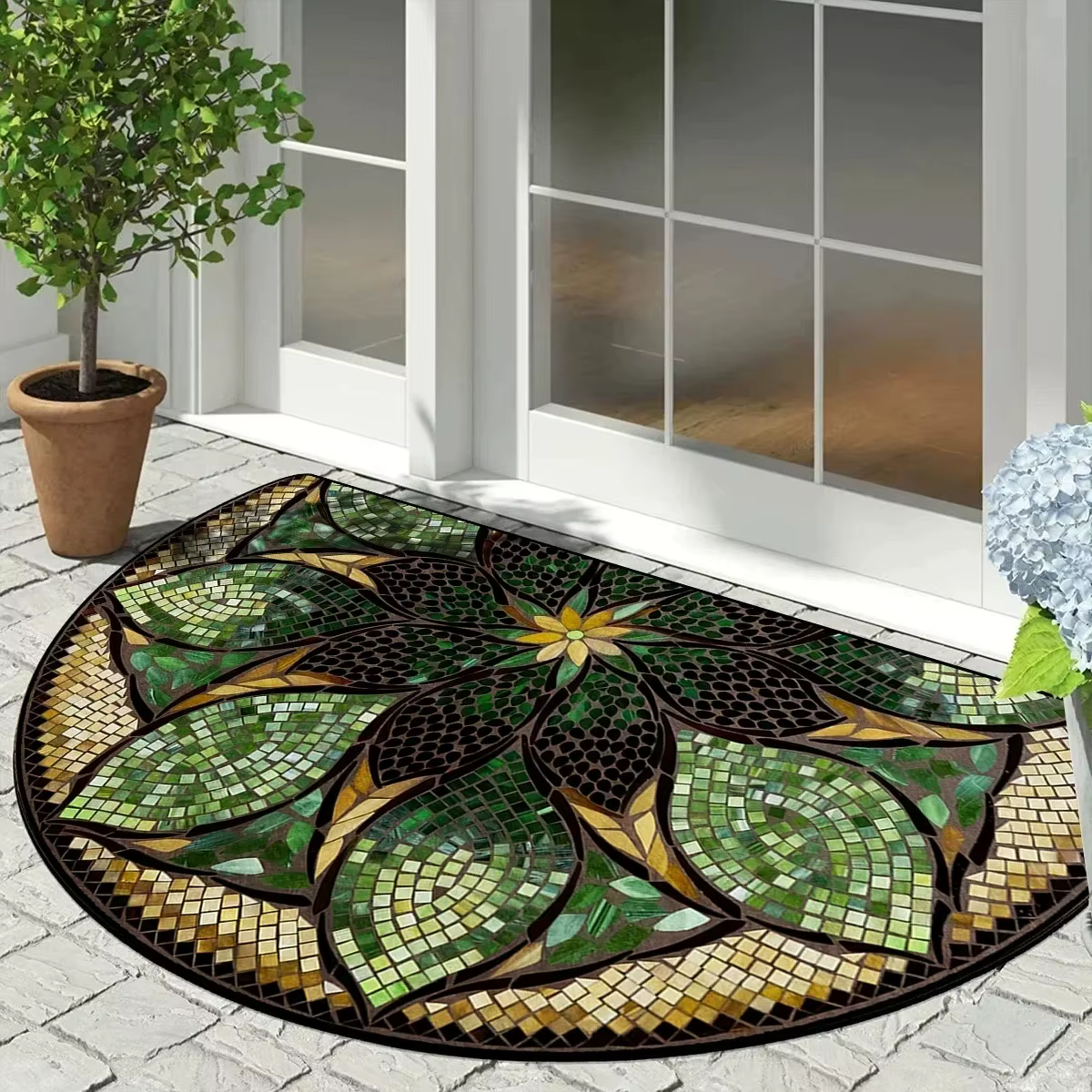 Tapis d'entrée, paillasson de porte d'entrée, tapis décoratifs de jardin extérieur, paillassons de bienvenue de luxe, tapis semi-circulaire, tapis d'entrée