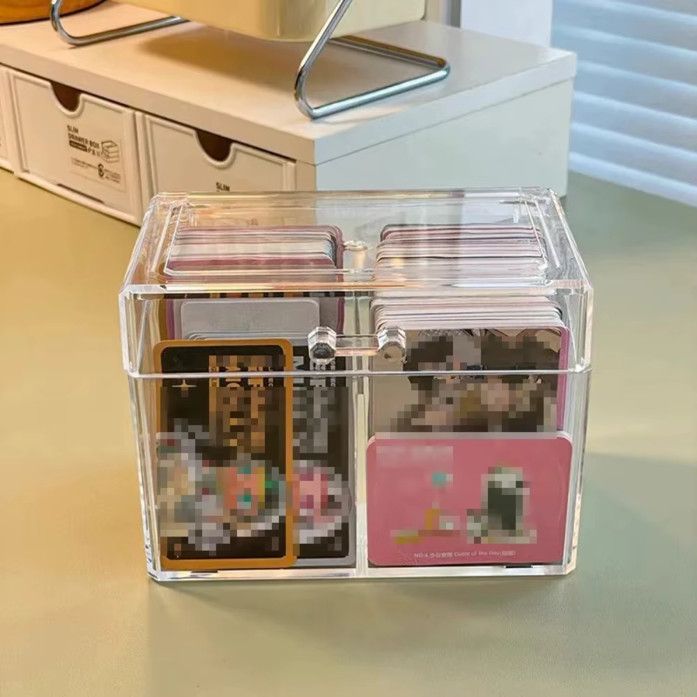 Boîte de rangement transparente en acrylique pour cartes, capacité de 400 cartes postales, 12x10,5 cm, étui de présentation avec 2 compartiments pour cartes postales/Photos