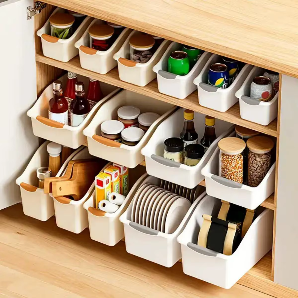 Ensemble de bacs de rangement en plastique courbés - Boîtes d'organisation polyvalentes pour les produits de nettoyage et les essentiels ménagers