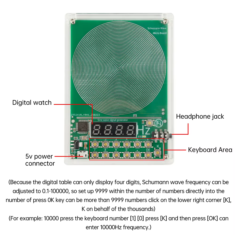 0.01- 100000 Générateur de résonance d'onde sinusoïdale réglable Hz, générateur de fréquence Ultra basse, résonateur, Machine de fréquence sonore, Micro USB
