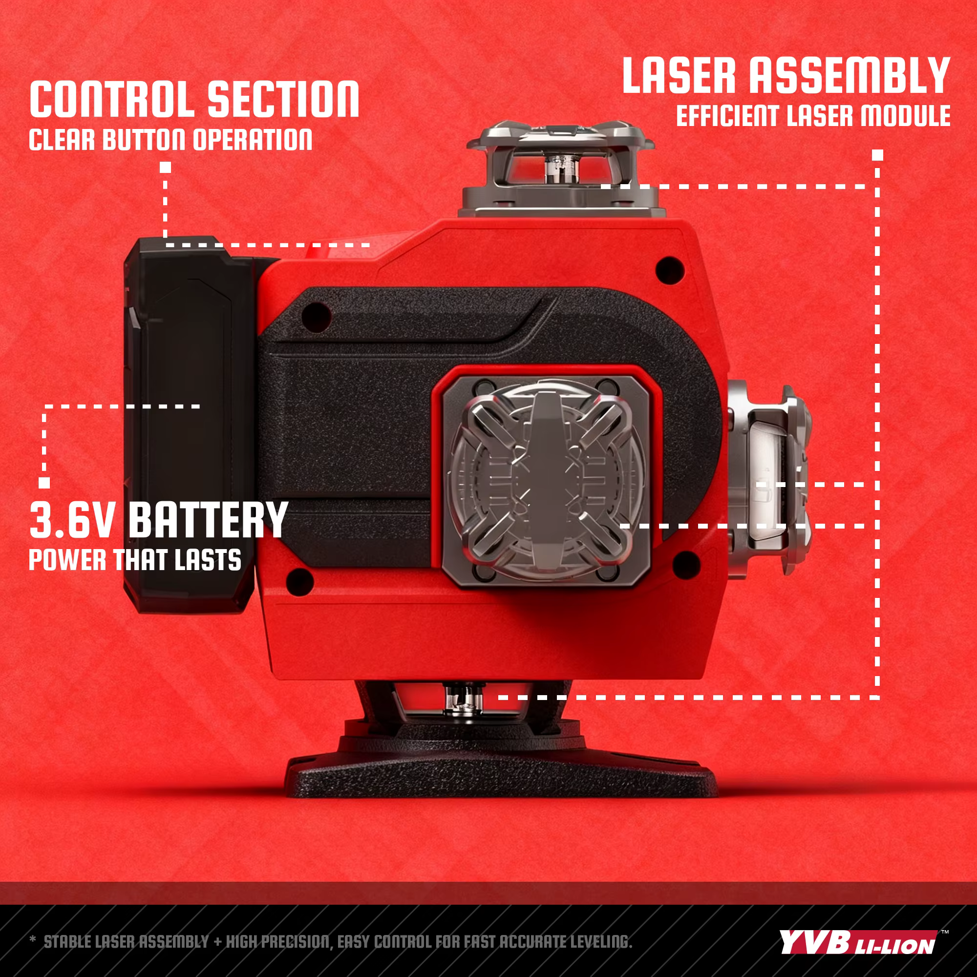 YEVOLT 360 ° Niveau laser 16 lignes auto-nivelant (options de faisceau rouge/vert) – Ultra-clair pour utilisation