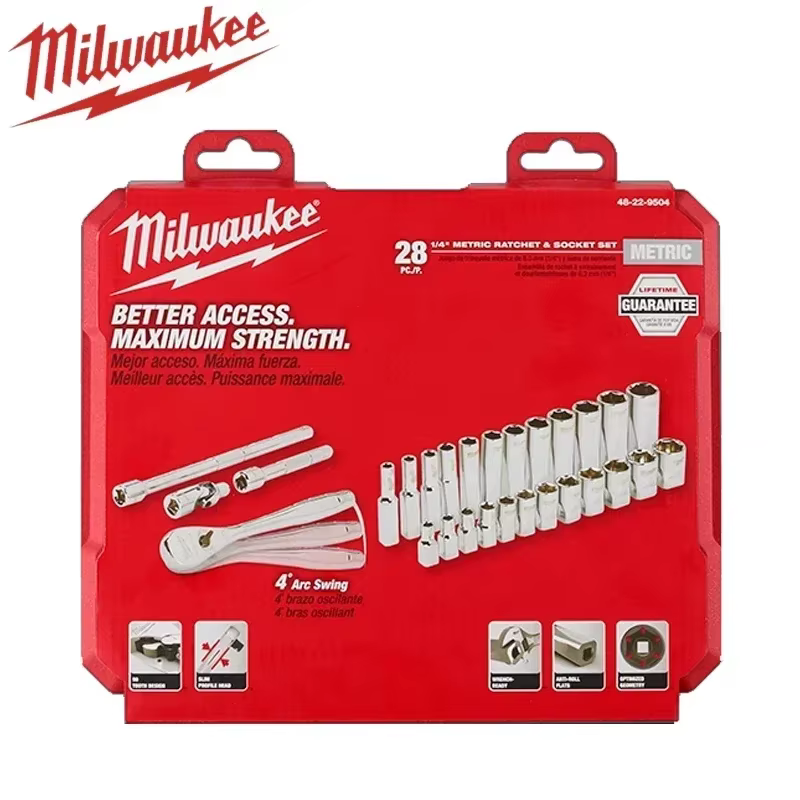 Milwaukee 48-22-9504 Ensemble de clés à cliquet et douilles métriques 1/4" 28 pièces