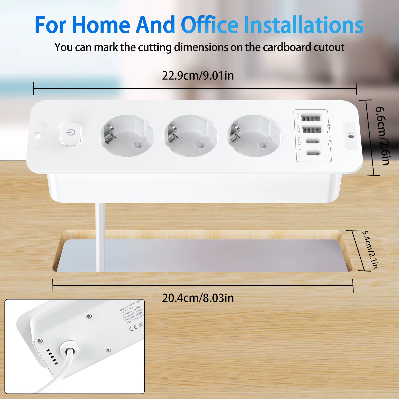 Prises encastrées sur Table ue, prises intégrées avec 2 ports USB 2 Type C PD20W, prise de courant cachée pour bureau intégré pour meubles