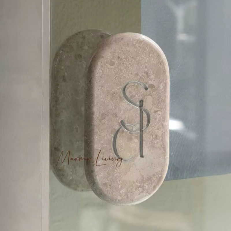 Poignée de porte en verre pour café commercial haut de gamme en marbre naturel, poignée décorative rétro de luxe léger pour salle de bain, logo personnalisé
