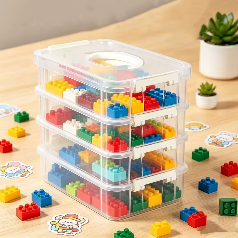 Grande boîte de rangement transparente empilable à 4 couches avec couvercle