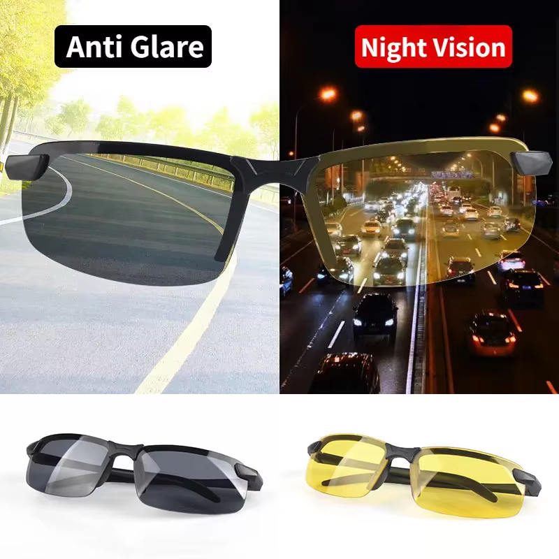Lunettes de Vision nocturne hommes Anti-éblouissement conduite demi-monture