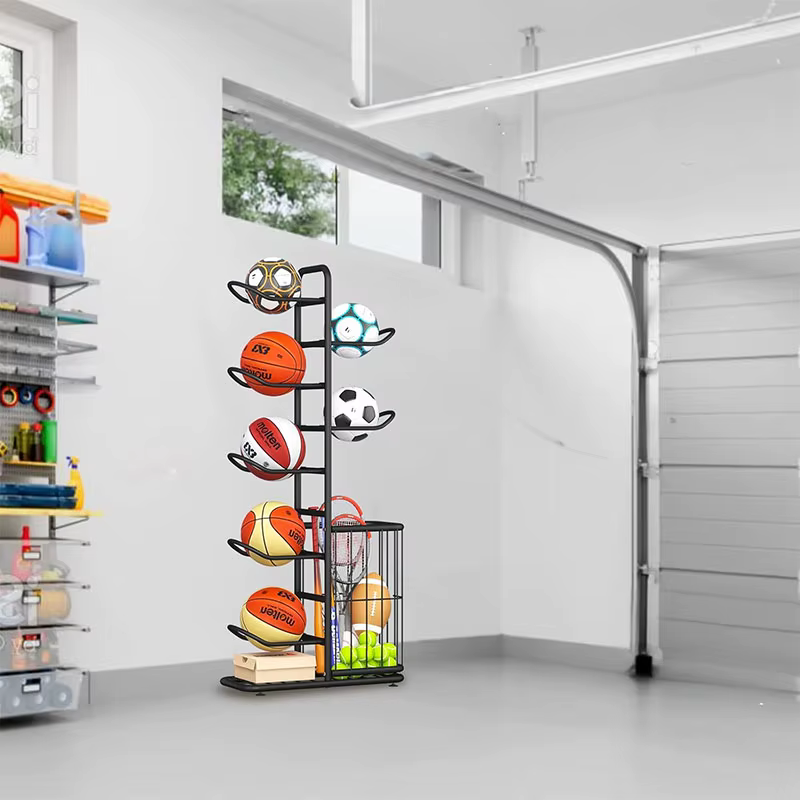 Support de rangement pour ballons de sport, basket-ball, badminton, volley-ball, organisateur d'équipement sportif autoportant, porte-ballons pour la maison et l'intérieur