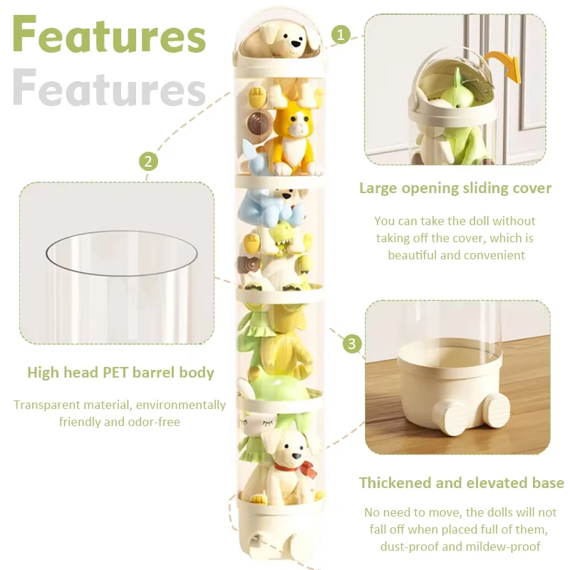 Boîte de rangement de poupées, Organization de jouets, Tube de rangement de jouets en peluche, baril de rangement en plastique Transparent, organisateur de jouets pour enfants